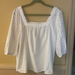 EUC Square Neck Peasant Top with 3/4 Three Quarter Length Detailed Sleeves